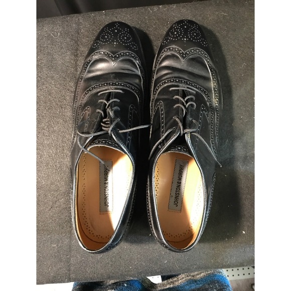Johnston & Murphy Black Leather Cap Toe Oxfords Mens Dress Shoe Size 11 1/2 11.5 - Picture 2 of 9
